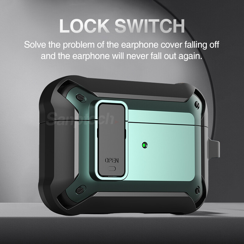 Sanptoch Công tắc khóa trường hợp cho Apple Airpod 4 / Pro2 / Pro / 3rd / 2nd / 1 thế hệ tai nghe nhét tai không dây bọc hoàn toàn quân sự kiểu áo giáp chống Sốc Ốp bảo vệ với Keychain