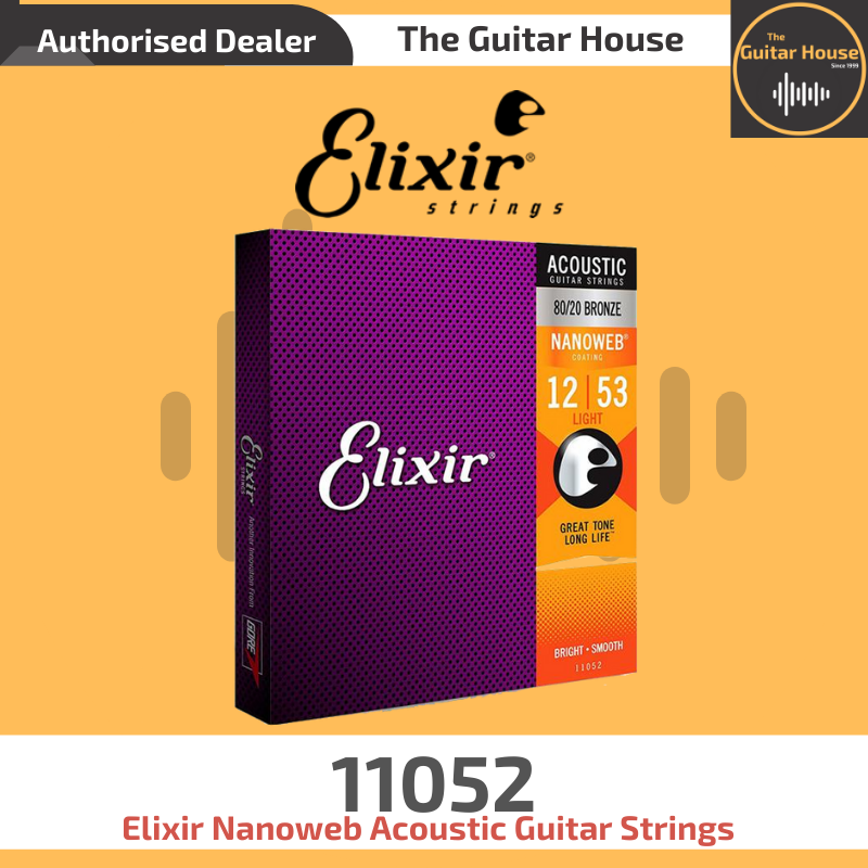 Elixir 11052 Acoustic Guitar String 80/20 Bronze With Nanoweb Coating, 12-53 Malaysia