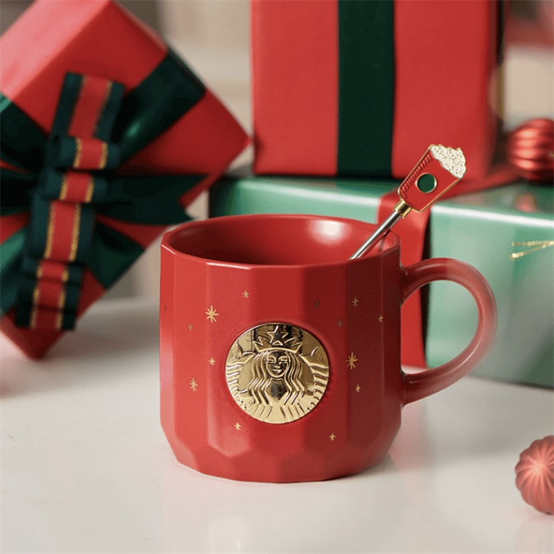 Starbuck Cup 355ml Christmas New Starsky Red Copper Seal Mug with Starbuck Mixing Stick