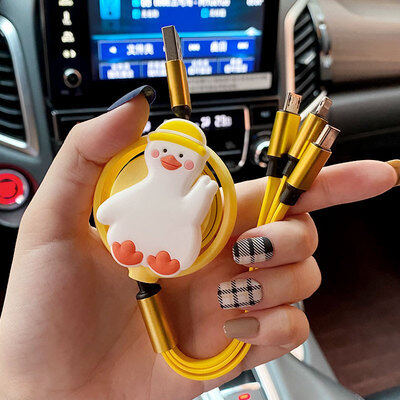 Multi-function Car Fast Charging Type-c Micro Apple Retractable Car Data Cable Charging Cable 1.2M Data Cable Three-in-one Charger