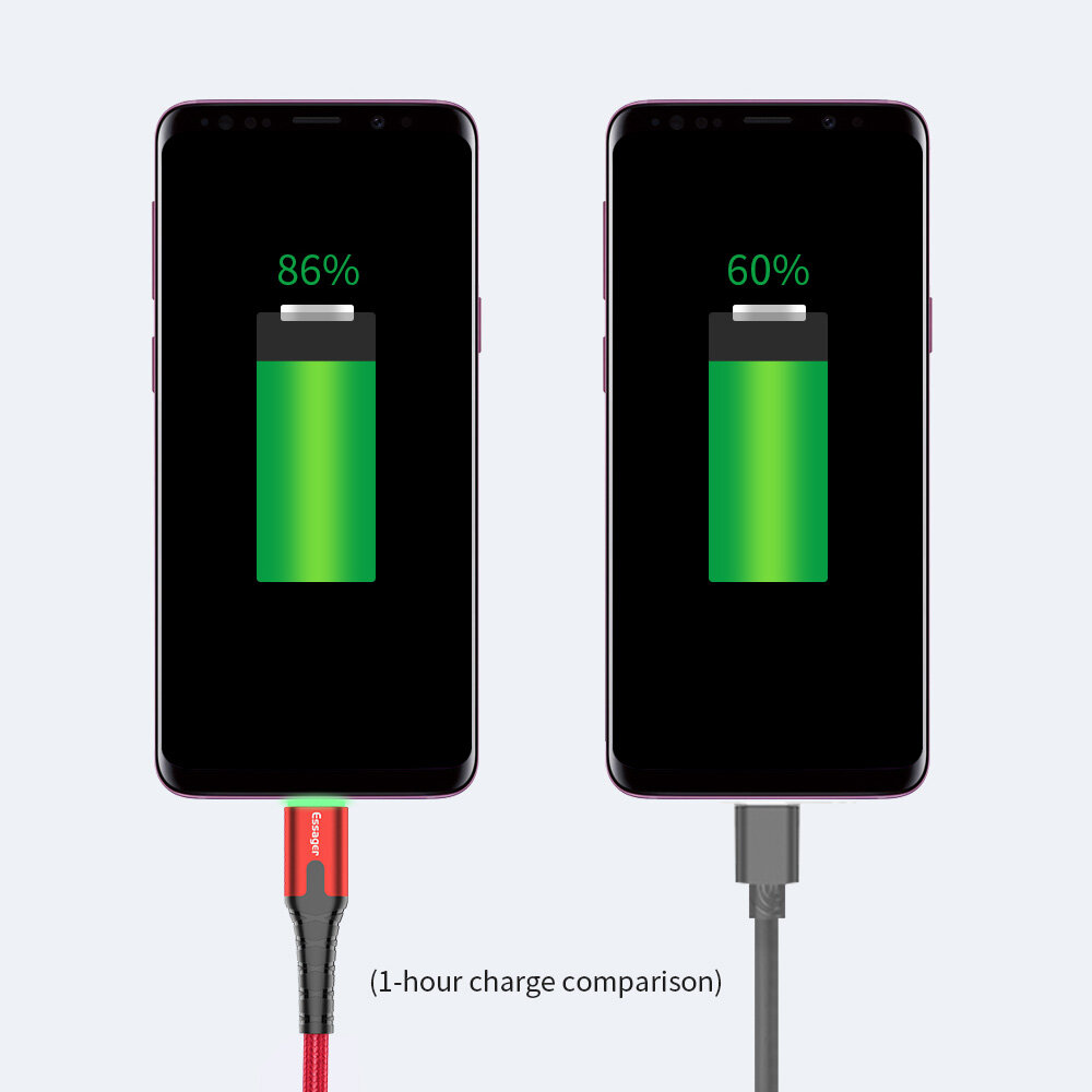 Essager Cáp USB Type-C LED Dây Dữ Liệu Sạc Nhanh Cáp Sạc USB Type-C Cho Samsung Xiaomi LG Mobile Dây Dữ Liệu Sạc 0.5M/1M/2M