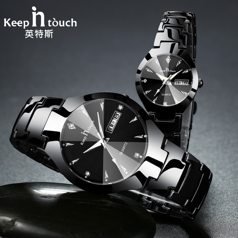 1 Pair Brand Luxury Lover Watches Quartz Calendar Dress Women Men Watch For Couples 2017 New Fashion Wristwatch With Box -Black Malaysia