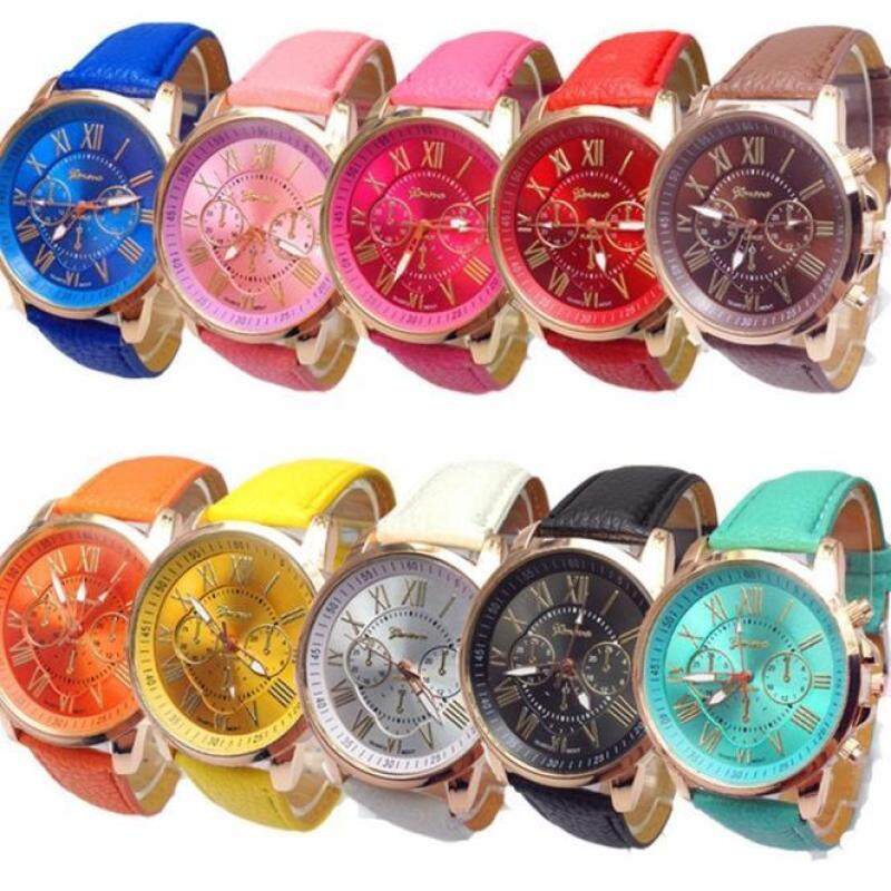 10pc Geneva Womens Wholesale Roman Numerals Faux Leather Analog Quartz Watch Coffee Malaysia