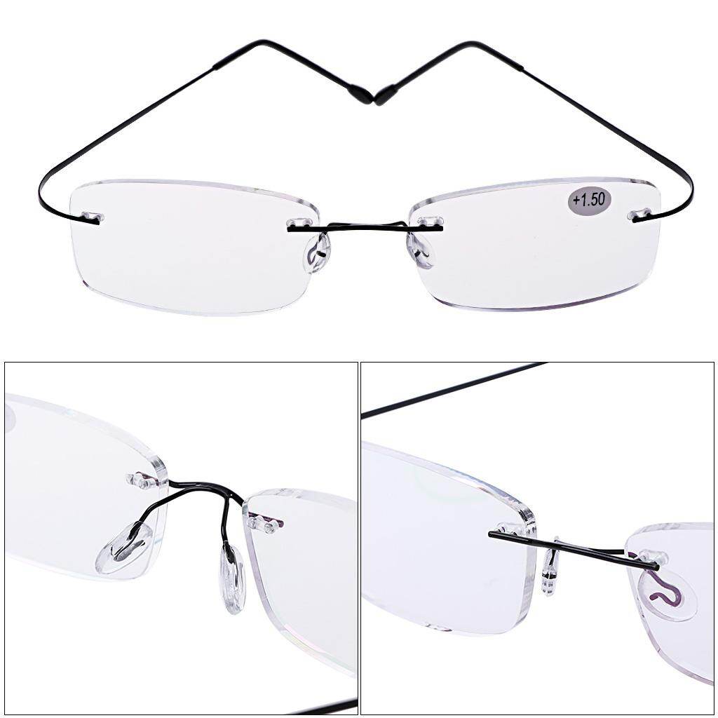 +1.50 Ultralight Titanium Rimless Rectangular Glasses Spectacles Eyeglass Frame Eyewear(Silver) - intl