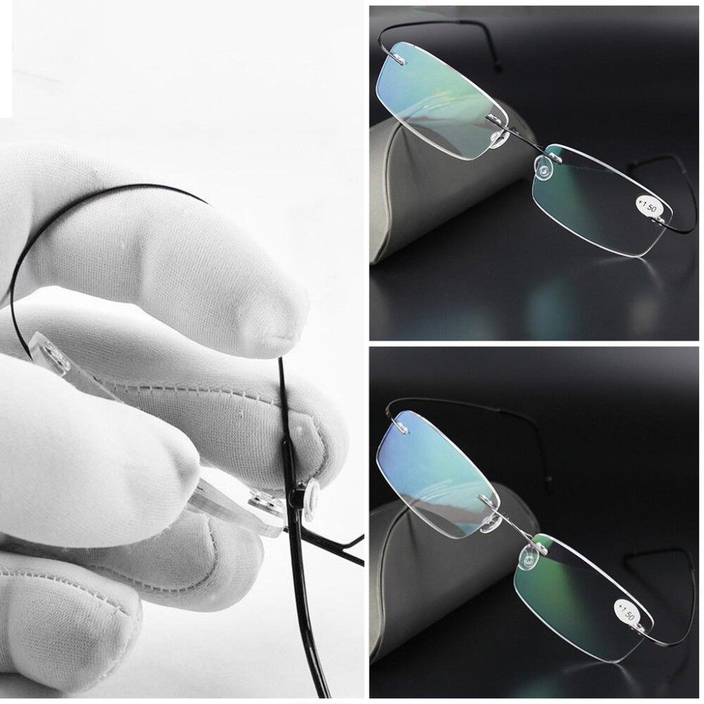 +1.50 Ultralight Titanium Rimless Rectangular Glasses Spectacles Eyeglass Frame Eyewear(Silver) - intl