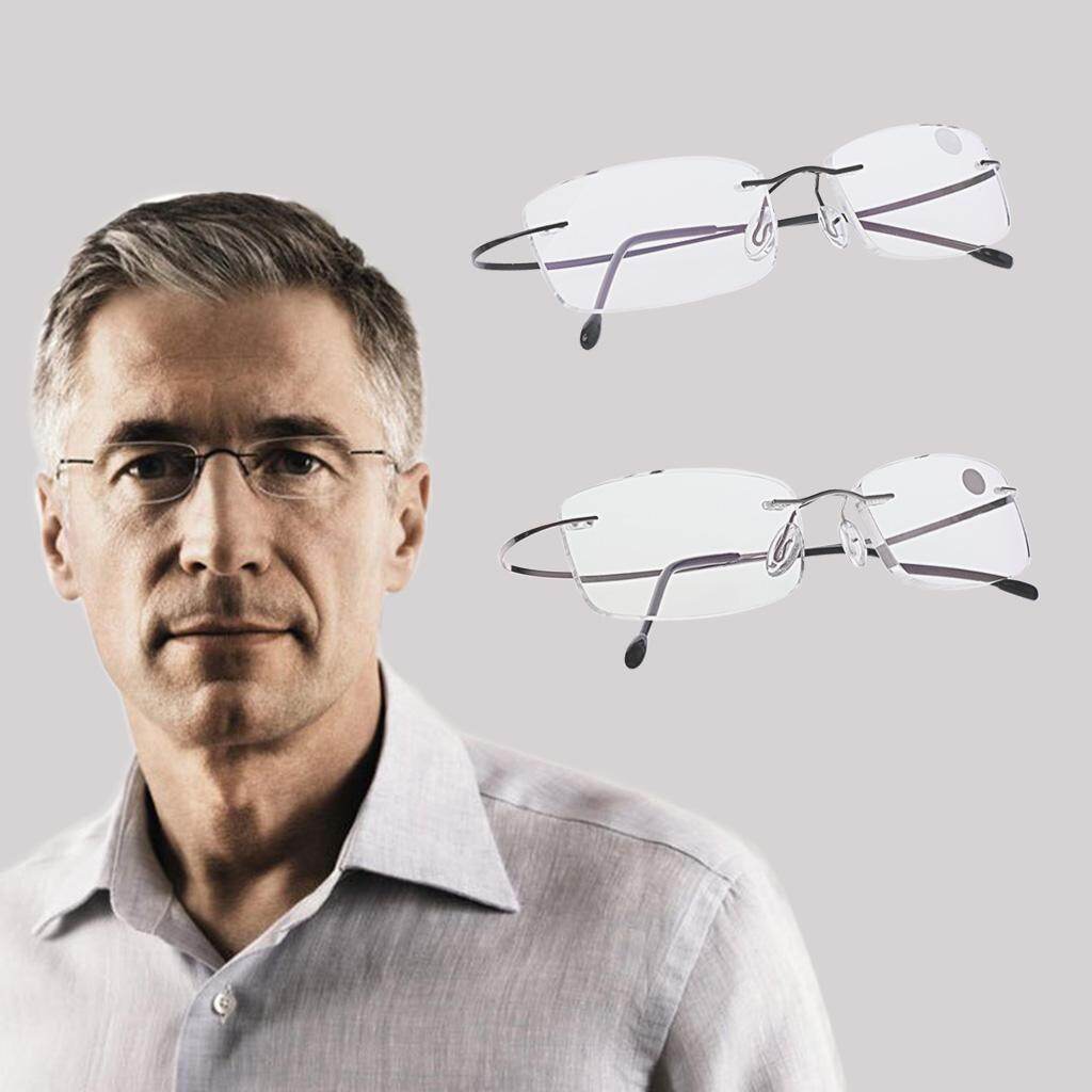 +1.50 Ultralight Titanium Rimless Rectangular Glasses Spectacles Eyeglass Frame Eyewear(Silver) - intl