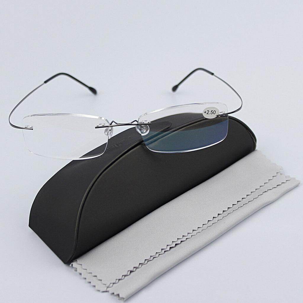 +1.50 Ultralight Titanium Rimless Rectangular Glasses Spectacles Eyeglass Frame Eyewear(Silver) - intl