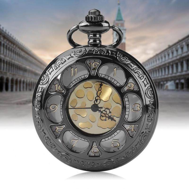 1pc Quartz Movement Analog Classical Hollowed Round Pocket Watch With Chain Malaysia