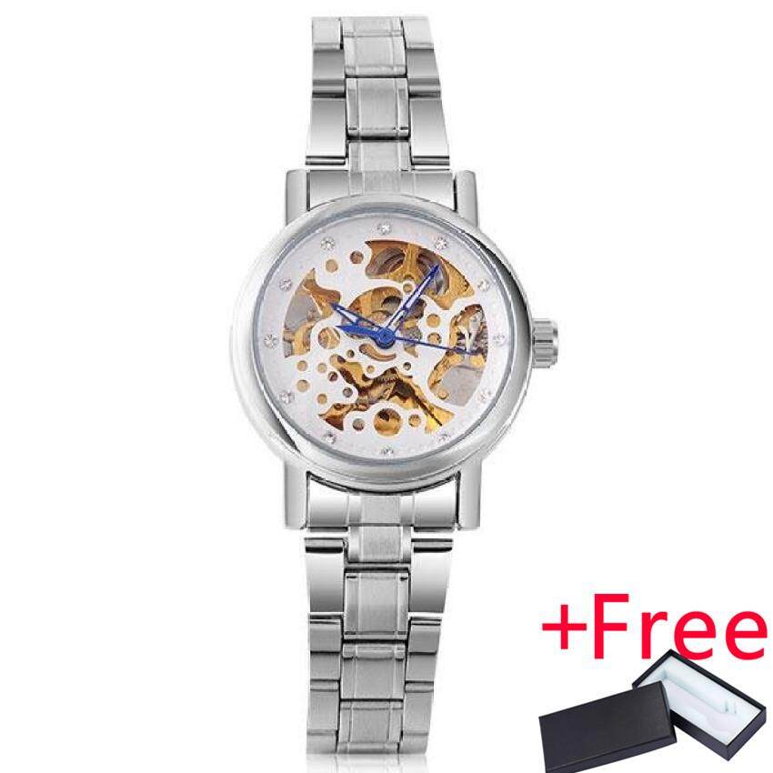 2016 WINNER Watch Jam Tangan es women lady fashion brand rhinestone skeleton automatic mechanical wrist Watch Jam Tangan full gold steel female clock - intl