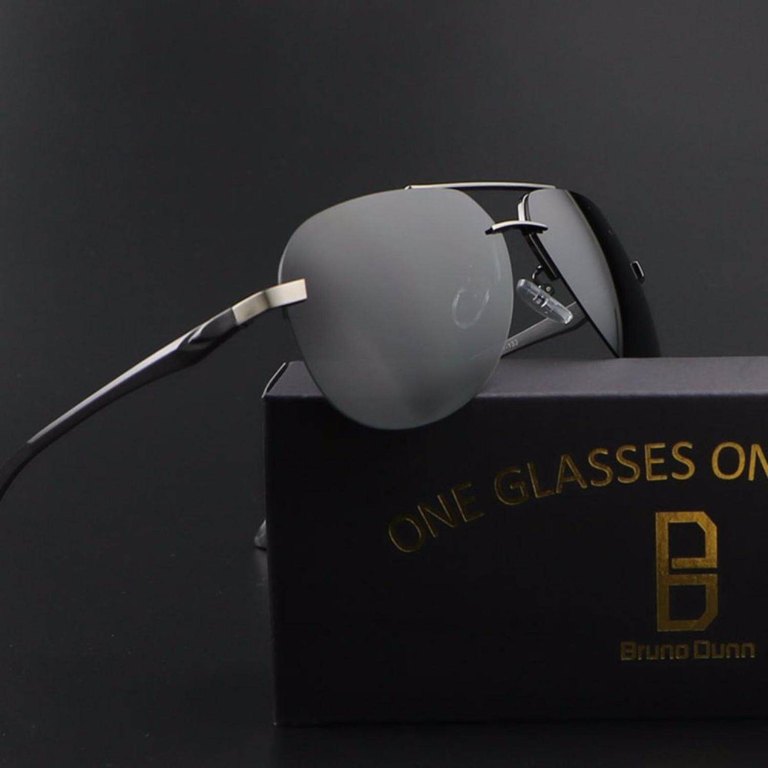 Bruno Dunn 2017 Mode Terkini Pria Wanita Kacamata Hitam Terpolarisasi Titanium Asli Mens Sun Kacamata Merk Desainer Aviator Kacamata 143 (Abu-abu bingkai Hitam Lensa) -Intl