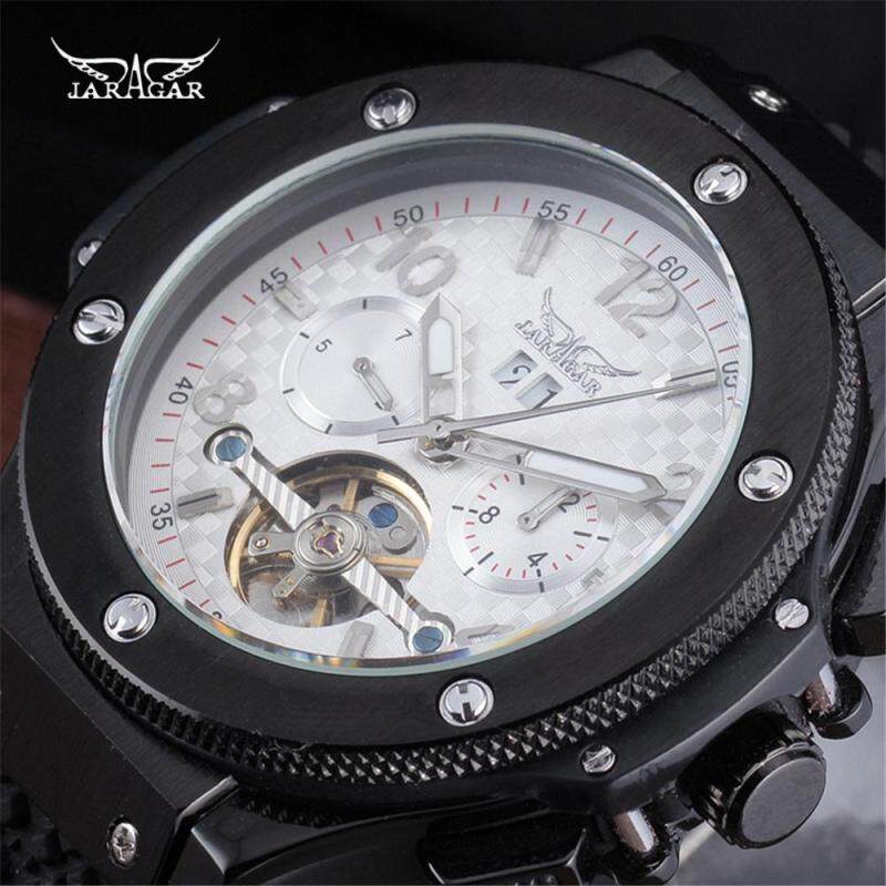 2018 JARAGAR Men Luxury Brand Black Rubber Sport Clock Tourbillion Automatic Mechanical Wristwatch Gift Army Skeleton Watches Malaysia