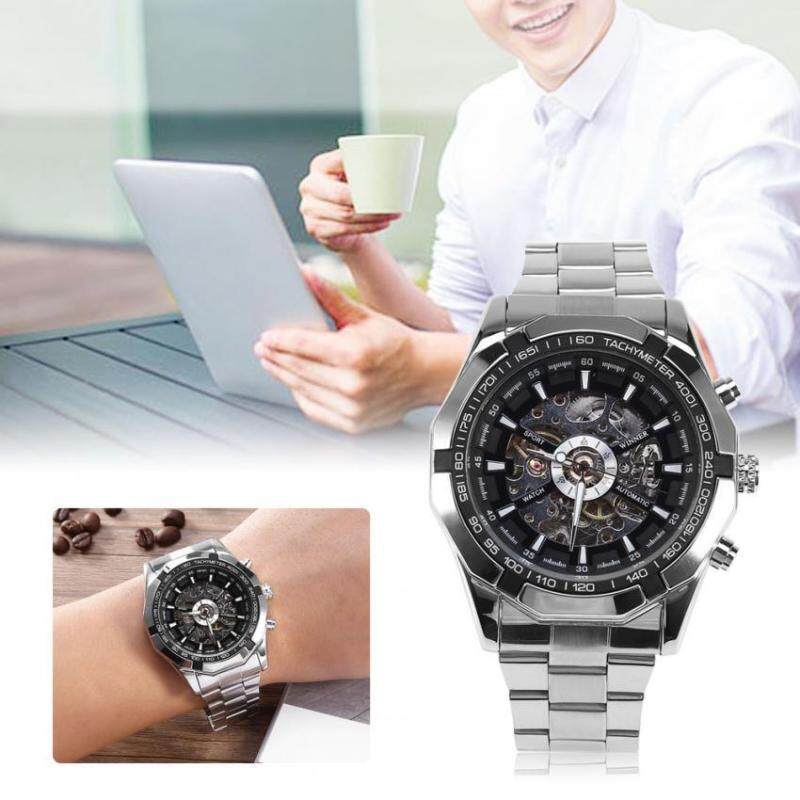2Colors Winner Male Automatic Mechanical Watch Hollowed Stainless Steel Band Wristwatch Malaysia