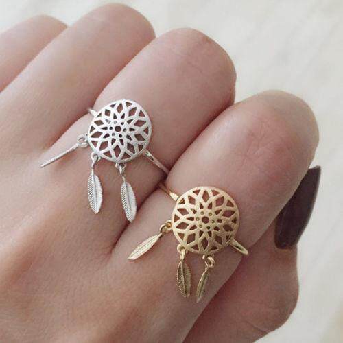 2PCS Dreamcatcher Rings Feather Charm Pendant Dream Catcher Adjustable - intl