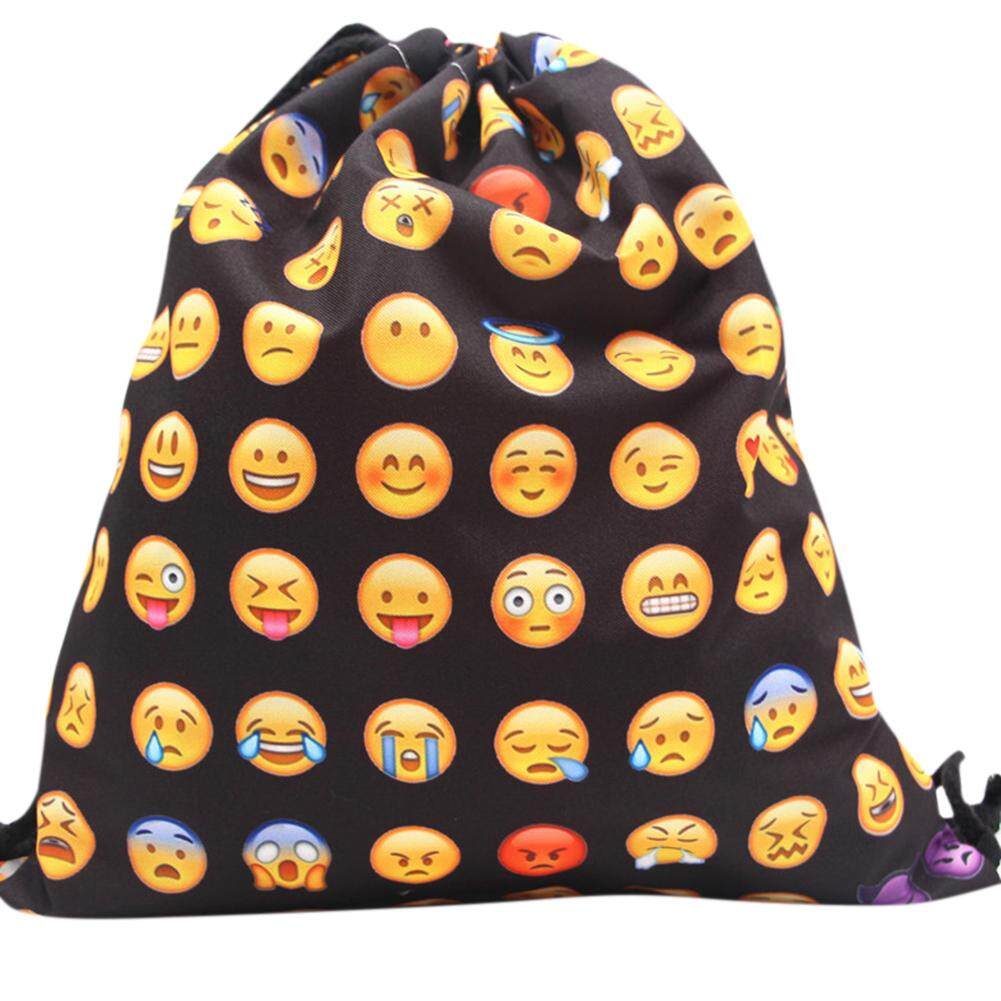 COROMOSE3D Pencetakan Warna-warni Kain Oxford Mulut Kerut Ransel Tas Belanja Tas Penyimpanan Warna: QQ Ekspresi Ukuran: 32*39 CM-Intl