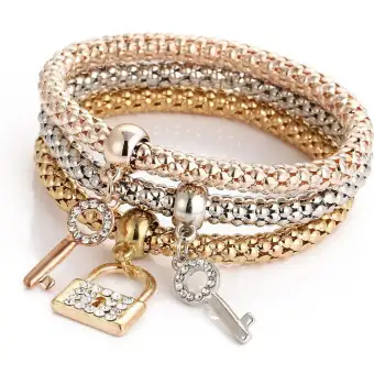 3pcs Charm Women Bracelet Gold Silver Rose Rhinestone Bangle Jewelry Set 3pcs Charm Women Bracelet Gold Silver Rose Rhinestone Bangle Jewelry Set