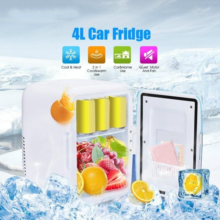 4L Kulkas Mini Mobil Pink Biru Putih Kulkas Mobil 12 V Freezer Coolerwarmer Memanaskan Makanan Listrik Kotak Es Portabel Perjalanan Refrigeratorbox Abs Tanpa Kompresor Kulkas Mobil Peti sejuk Kereta-Intl