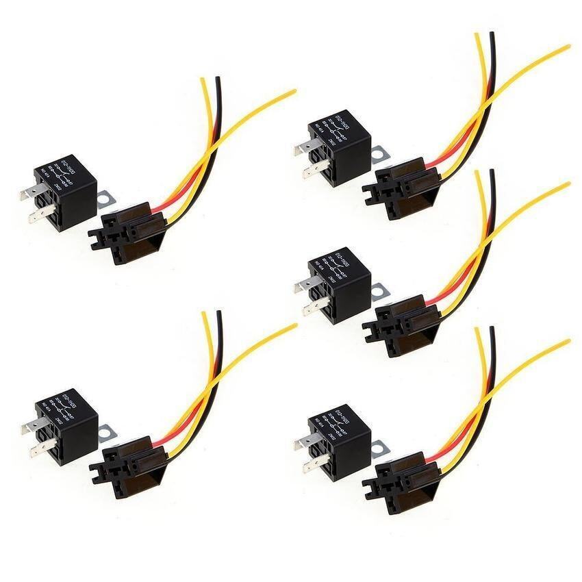 5pcs 12V SPST Relay Wire Socket Car Automotive Alarm 40A - intl