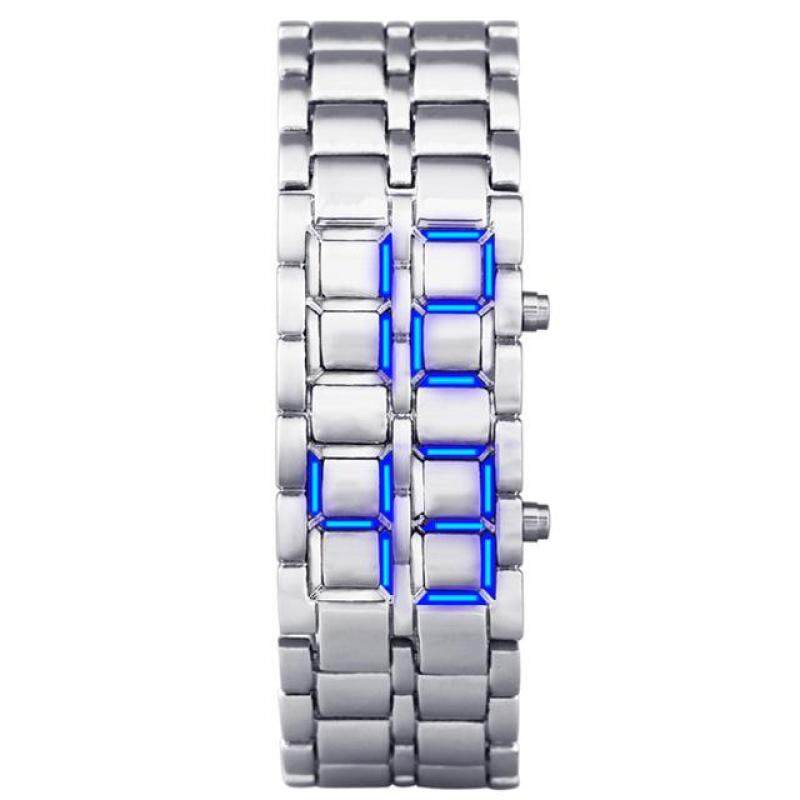 Aidis Water Resistant Electronic Second Generation Binary LED Digital Watch Men Lava Stainless Steel Wristband Silver Blue Malaysia