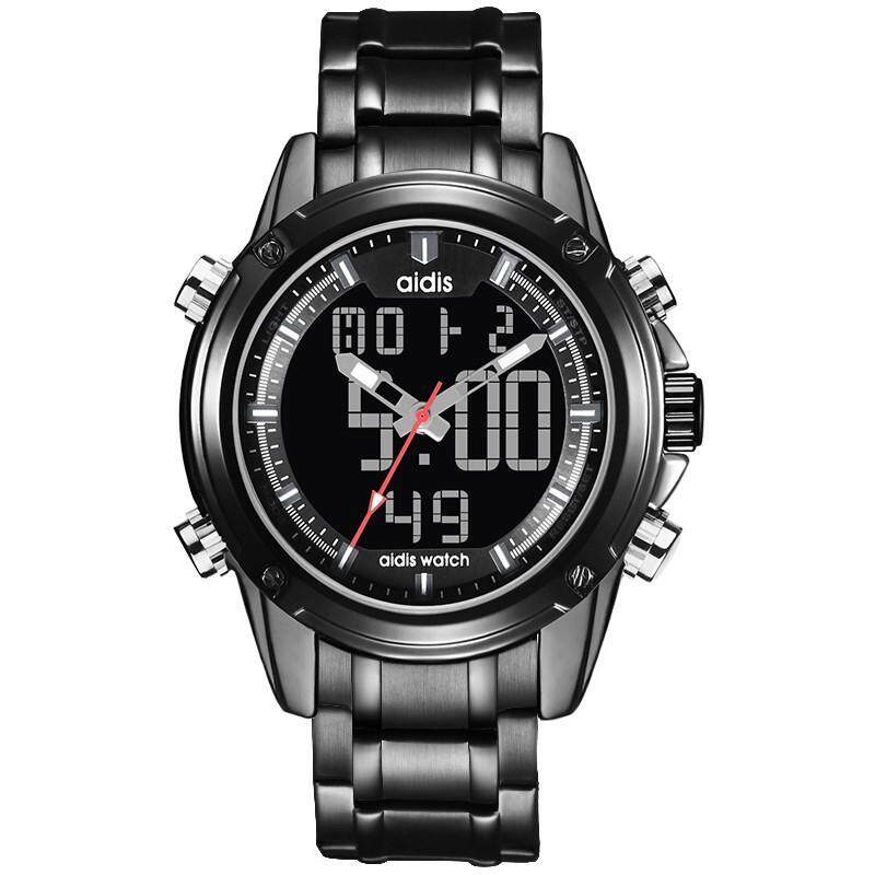 AIDIS Mens Quartz Steel Belt Waterproof Sports Watch Black & Gray Word Malaysia