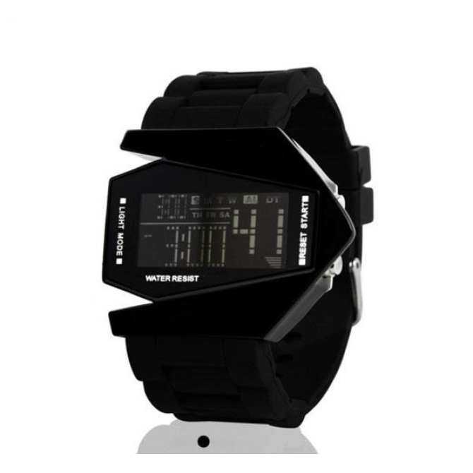 Airplane Aivator Pilot LED Flashlight Alarm Men Sport Cuff Watch Black