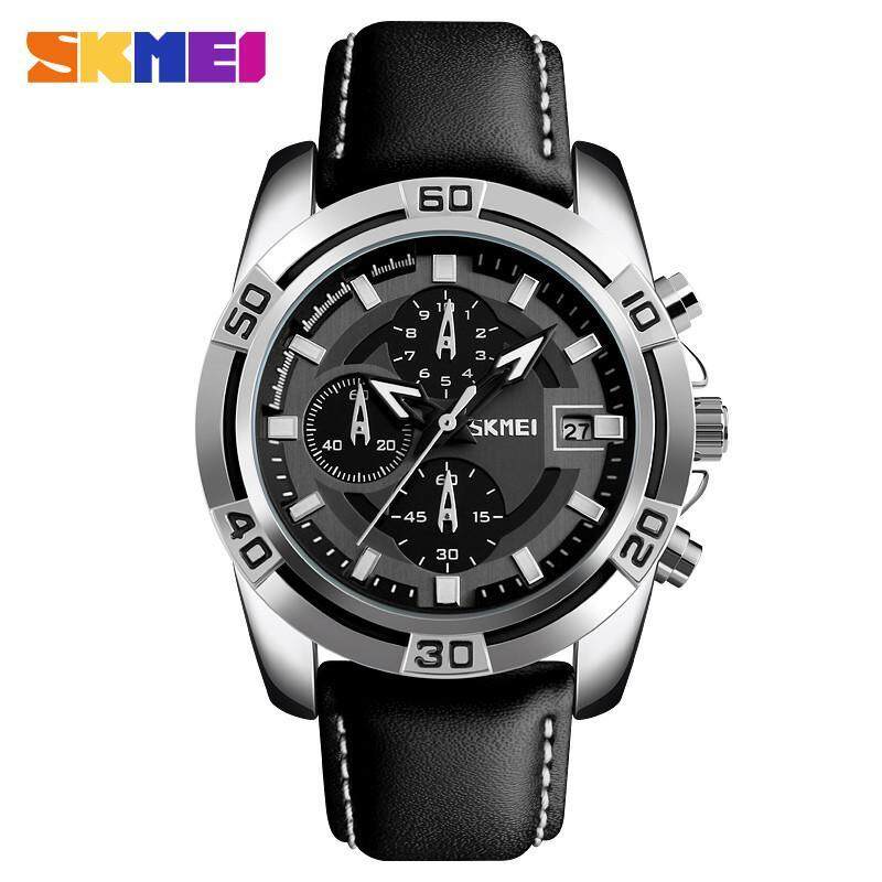 SKMEI 9156 Mens Casual Watch Waterproof Fashion Genuine Leather Strap Luminous Date Quartz Watch Malaysia
