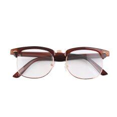 Allwin Fashion Retro Optik Lensa Kacamata Setengah Bingkai Jelas Aneh Pecandu Kacamata Brown