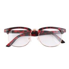 Allwin Fashion Retro Optik Lensa Kacamata Setengah Bingkai Jelas Aneh Pecandu Kacamata Leopard Print