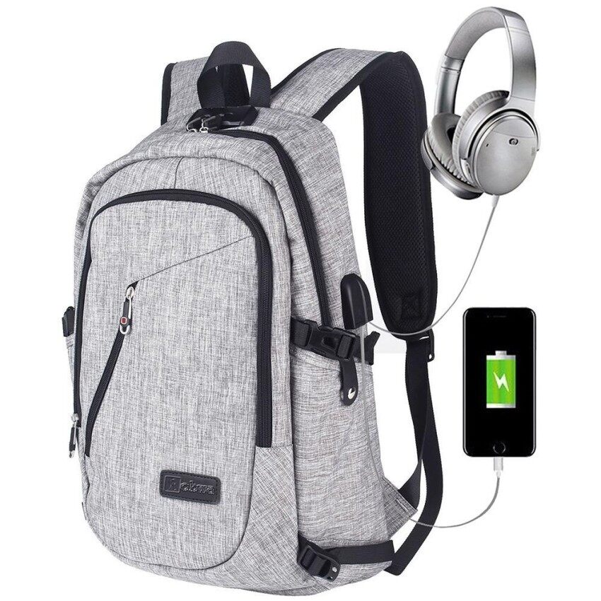 Anycare Bisnis Tahan Air Poliester Laptop Ransel dengan USB Pengisian Port dan Mengunci Cocok Dibawah 17-Inci Laptop dan buku Catatan (Grey) -Internasional