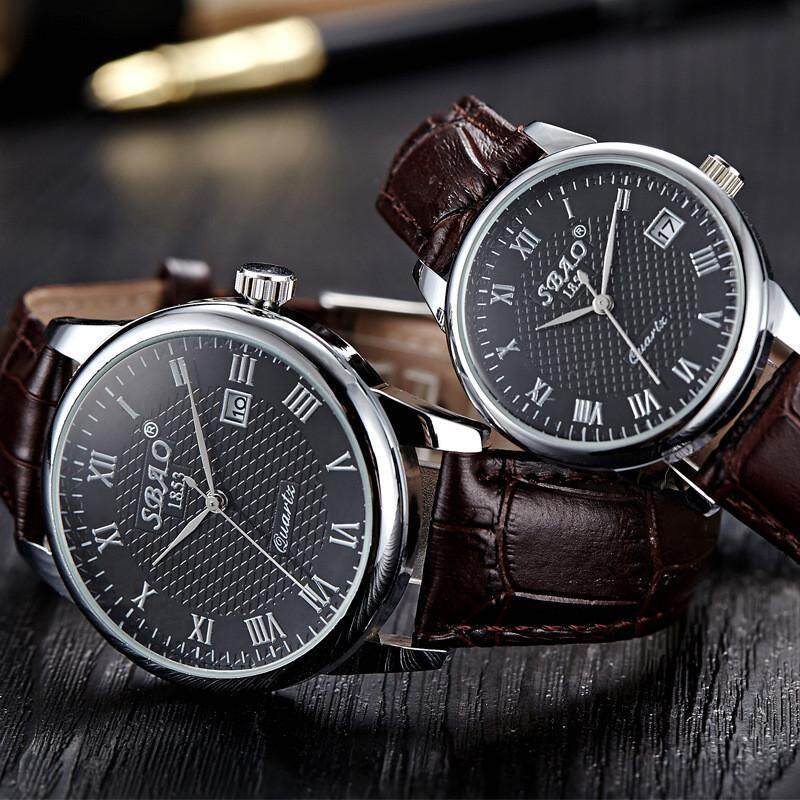 Auburyshop 1 Pair Leisure Business Men Women Couple Leather Quartz Date Wrist Watch Malaysia