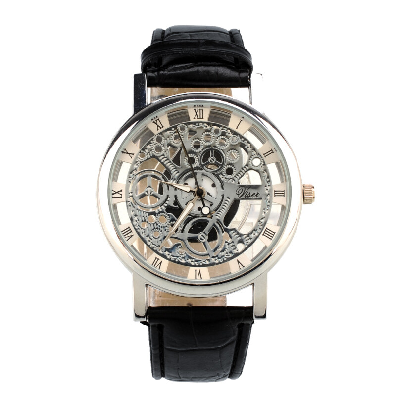 Aukey Skeleton Design Leather Band Wrist Watch(Black) Malaysia