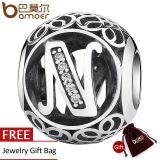 BAMOER Free Shpping 925 Sterling Silver Letter Collocation Bead "N" Alphabet Bead Charms fit DIY Bracelets & Bangles DIY Jewelry PSC008-N