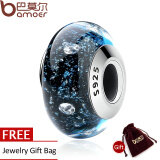 BAMOER Free Shpping 925 Sterling Silver Midnight Effervescence, Clear CZ Murano Glass Beads fit Bracelet Authentic Silver Jewelry S925 SCZ028