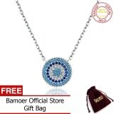 BAMOER Free Shpping 925 Sterling Silver Round Blue Crystal Lucky Blue Eyes Women Pendant Necklaces Authentic Silver Jewelry SCN099