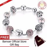 BAMOER Free Shpping Antique Silver Charm 18-21CM Bracelet & Bangle with Love and Flower Crystal Ball Women Wedding Valentine's Day Gift PA1455