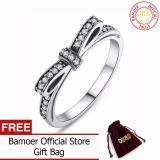 BAMOER Free Shpping Authentic 100% 925 Sterling Silver Sparkling Bow Knot Stackable Ring Micro Pave CZ Wedding Jewelry 6 7 8 9 Size PA7104