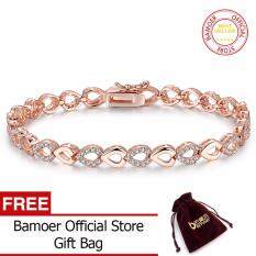 Bamoer Indah 18 K Mawar Emas Berlapis Rantai Jantung & Link Gelang untuk Wanita Bersinar AAA Kubik Zircon Perhiasan Kristal JIB019