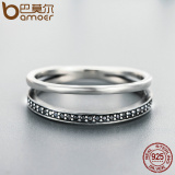 BAMOER Miễn Phí Vận Chuyển Nhẫn Đeo Tay Có Thể Xếp Chồng Lên Nhau Bằng Bạc Ý 925 Thật Hình Tròn Đôi Màu Đen CZ Trong Suốt Dành Cho Nữ Quà Tặng Trang Sức Bằng Bạc Tinh Xảo SCR082