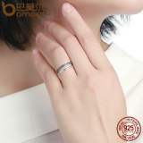 BAMOER Miễn Phí Vận Chuyển Nhẫn Đeo Tay Có Thể Xếp Chồng Lên Nhau Bằng Bạc Ý 925 Thật Hình Tròn Đôi Màu Đen CZ Trong Suốt Dành Cho Nữ Quà Tặng Trang Sức Bằng Bạc Tinh Xảo SCR082
