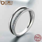 BAMOER Miễn Phí Vận Chuyển Nhẫn Đeo Tay Có Thể Xếp Chồng Lên Nhau Bằng Bạc Ý 925 Thật Hình Tròn Đôi Màu Đen CZ Trong Suốt Dành Cho Nữ Quà Tặng Trang Sức Bằng Bạc Tinh Xảo SCR082