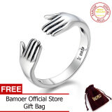 Bamoer free shpping genuine 925 sterling silver double layer give me a hug hand open finger rings for women sterling silver jewelry scr136