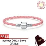 BAMOER Free Shpping Original 925 Sterling Silver Pink 4 Colors Genuine Braided Leather Snake Clasp Chain Bracelets for Women Fine Jewelry PAS908
