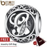 BAMOER Free Shpping Romantic 925 Sterling Silver Vintage Letter G Beads Charms Fit Bracelets & Necklace With Clear CZ Words Jewelry PSC008-G