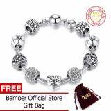 BAMOER Free Shpping Silver Plated Amour Love Openwork Heart White Flower Charm Bracelets & Bangles for Women Jewelry Accessories PA1503