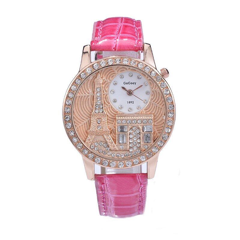 Best selling Gogoey Women rhinestone watches Luxury Crystal The Eiffel Tower Watch Women Ladies Fashion Dress Quartz Wristwatches(pink) Malaysia