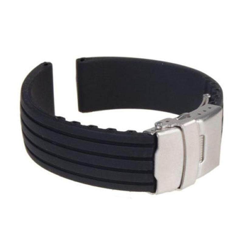 Black Silicone Rubber Watch Strap Band Deployment Buckle Waterproof 24mm Malaysia