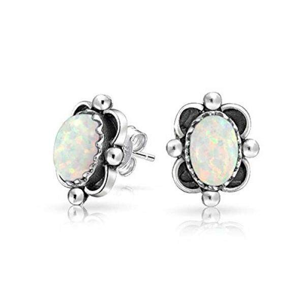 Bling Perhiasan Gaya Bali. 925 Perak Lonjong Simulasi Opal Stud Anting-Anting 10 Mm-Internasional