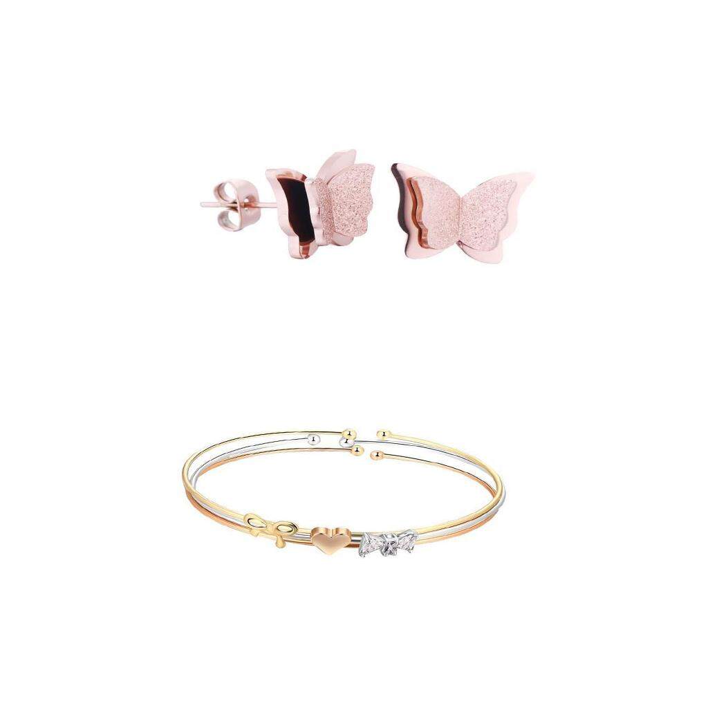 Bolehdeals 4 Pcs Lingkaran Hati Dua Busur Gelang Bentuk Simpul + Frosted Ganda Anting Kupu-