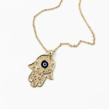 Fashion Gold Hamsa Hand of Fatima Evil Eye Pendant Necklace Chain Jewelry
