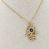 Fashion Gold Hamsa Hand of Fatima Evil Eye Pendant Necklace Chain Jewelry