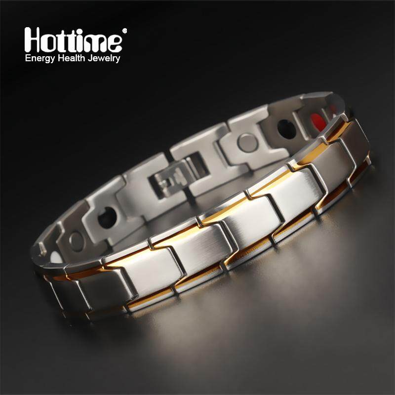 US Brand Design Fashion Health Energy Bracelet Bangle Men 316L Stainless Steel Bio Magnetic Bracelets Black And Gold Plated Jewelry 10124
